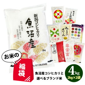福袋 2026 食品 米 合計 4kg 新潟県魚沼産コシヒカリ 2kg と選べるブランド米 2kg 令和7年産 お米 合計 4キロ 送料無料 沖縄配送不可