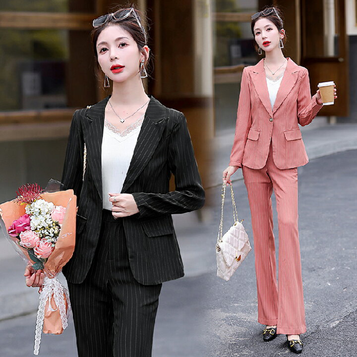 楽天市場】パンツスーツ セットアップ レディース 結婚式 スーツ 2点  