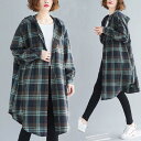 シャツワンピース レディース チェック柄 パーカー ロング丈 長袖 大きいサイズ 秋 春 フード付き ロングシャツ ワンピース 羽織り 長袖 ロング丈シャツ 体型カバー 着痩せ シンプル カジュアル