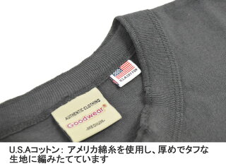グッドウェア(GOODWEAR)Tシャツ半袖ヘンリーネック無地メンズカットソーusaコットン生地綿100%米綿上質コットン大きいサイズゆったりヘンリー父の日白Tシャツ黒Tシャツ白黒春夏アウトドアキャンプメール便送料無料mb