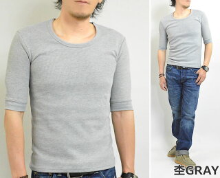 ◆まとめ割【送料無料】ワッフルTシャツメンズ無地五分袖5分袖半袖Tシャツ(半袖/半そで)無地Tシャツ(MEN'ST-ShirtsTEEcutandsewn)半袖Tシャツ無地カットソーカットそー五部袖5部袖白/黒10P05Dec15