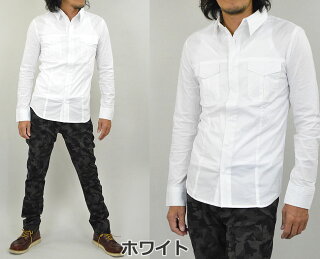 ミリタリーシャツメンズ長袖シャツストレッチ生地ブロードシャツカジュアルシャツ大きいサイズ3L(XXL)まで展開ミリタリーアーミー軍服シャツブロード無地伸縮性メンズファッション春春服春物メール便送料無料mb…
