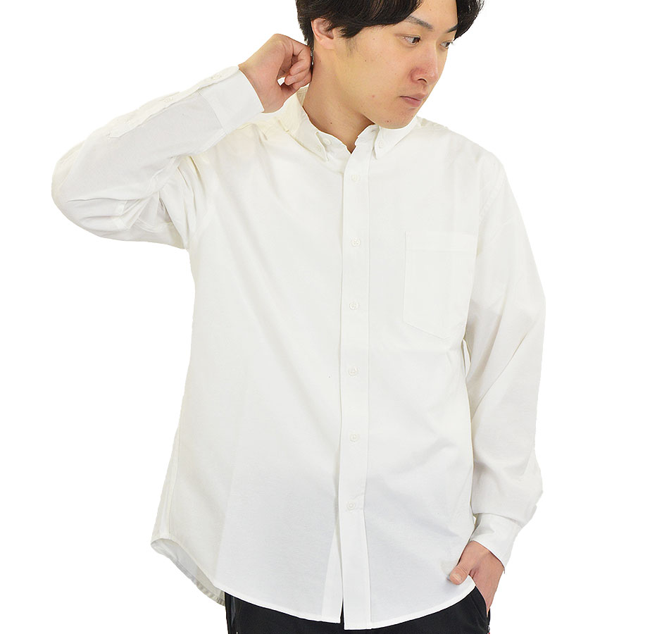 楽天市場】白シャツ 長袖シャツ 無地 メンズ ボタンダウンシャツ
