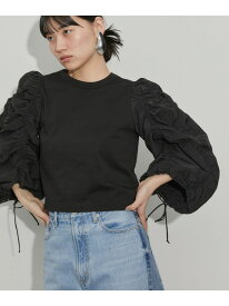 ギャザースリーブTシャツ ADAM ET ROPE' FEMME アダムエロペ トップス カットソー・Tシャツ ブラック ホワイト【送料無料】[Rakuten Fashion]