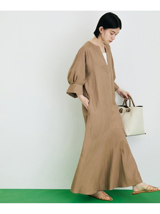 楽天市場 一部直営店舗 Web限定 リネンボリュームスリーブワンピース Adam Et Rope Femme アダムエロペ ワンピース ワンピースその他 ブラック ベージュ ブルー オレンジ 先行予約 送料無料 Rakuten Fashion Adam Et Rope