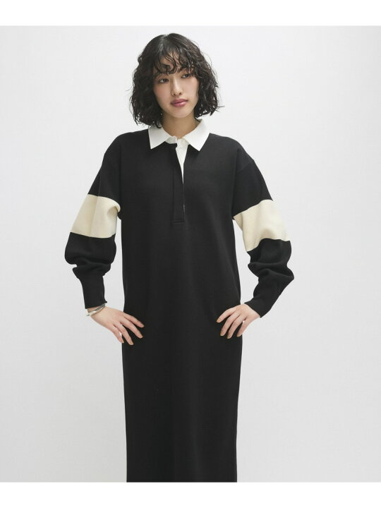 アダムエロペ シアーカーデコンビニットワンピース ブラック ADAM ET  