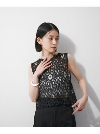 クロシェレースジレ ADAM ET ROPE' FEMME アダムエロペ トップス ベスト・ジレ ブラック ホワイト【送料無料】[Rakuten Fashion]