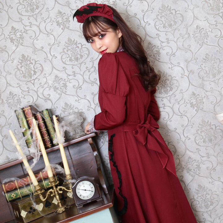 楽天市場 送料無料 セール 洋館メイド ボルドー レッド 赤 メイド服 カチューシャー ワンピース ロングドレス エプロン アリス メイド衣装 メイド セクシー コスプレ衣装 コスチューム ハロウィンコスプレ ハロウィン コスプレ 衣装 忘年会 仮装 レディース 即納 S