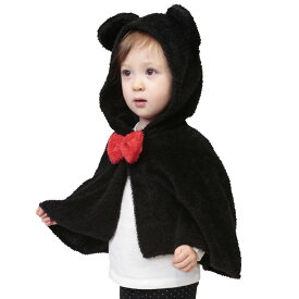ベビー もこもこキャットケープ ブラック キャット 黒猫 ネコ ねこ 耳 猫 猫耳 ポンチョ マント ケープ もこもこ あったか 80サイズ 赤ちゃん キッズ 子供服 フード フード付き 出産祝い 衣装 コスチューム ハロウィン コスプレ 2021 仮装 即納 プレゼント s-cs-6k264