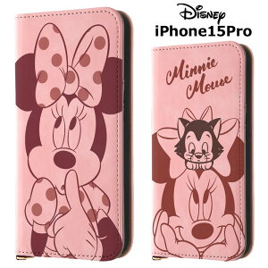 メール便 iPhone15Pro ディズニー ミニーマウス 耐衝撃 手帳型 PUレザー ケース Raffine カバー 手帳型ケース フリップ 手帳ケース スタンド機能 かわいい ミニー フィガロ ピンク アイフォン フィ