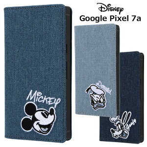 メール便 GooglePixel7a ディズニー 耐衝撃 手帳型 デニム ケース 手帳型ケース フリップ ダイアリー 手帳型 手帳 手帳ケース カード収納 かわいい ミッキー ドナルド ブルー ネイビー グーフィ