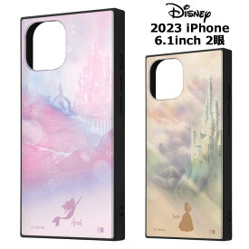 メール便 iPhone15 iPhone14 iPhone13 ディズニー 耐衝撃 スクエア ハイブリッド ケース カバー TPU ソフトケース ハード 背面 アリエル ベル リトルマーメイド 美女と野獣 アイフォン フィフティーン iPhone 15 14 13 iPhone15ケース スマホケース スマホカバー in-ma01151