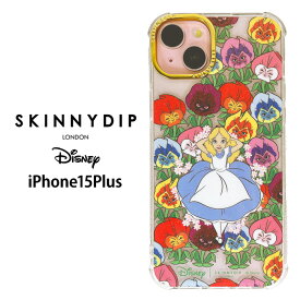 iPhone15Plus ディズニー 不思議の国のアリス x SKINNYDIP TPU クリア ケース カバー スキニーディップ ソフトケース クリアケース 透明 ラメ かわいい アリス 花 花柄 アイフォン フィフティーン iPhone 15 plus iPhone15plusケース スマホカバー スマホケース ss-ma02725