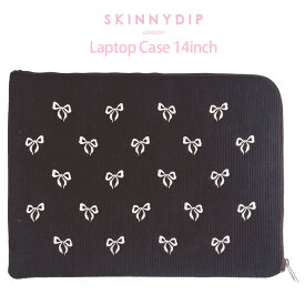 SKINNYDIP 刺繍 リボン ボウ ラップトップケース 13inch 14inch 13 14 インチ カバー ケース スキニーディップ パソコンケース ノート タブレットケース pc インナーバッグ インナーケース ファスナー バンド ipad macbook air かわいい バレエコア ブラック 黒 ss-ma03367