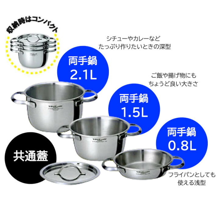 楽天市場】ビタクラフト ミニパンセット ( 両手鍋 0.8L / 1.5L / 2.1L  