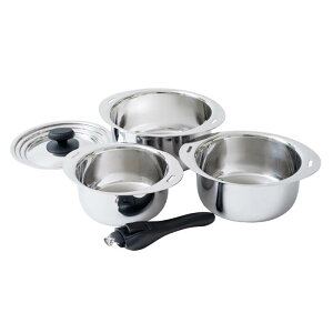 宮崎製作所 鍋セット 十得鍋 ソースポットセット 両手鍋 両手 鍋 (16・18・20cm、兼用蓋、片手ハンドル) JN-ST-1 日本製 箱入り 全面アルミ芯三層鋼 送料無料【最短即日発送】