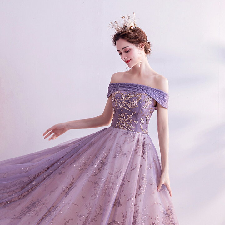 楽天市場】カラードレス パープル ウエディング 結婚式 二次会 花嫁  