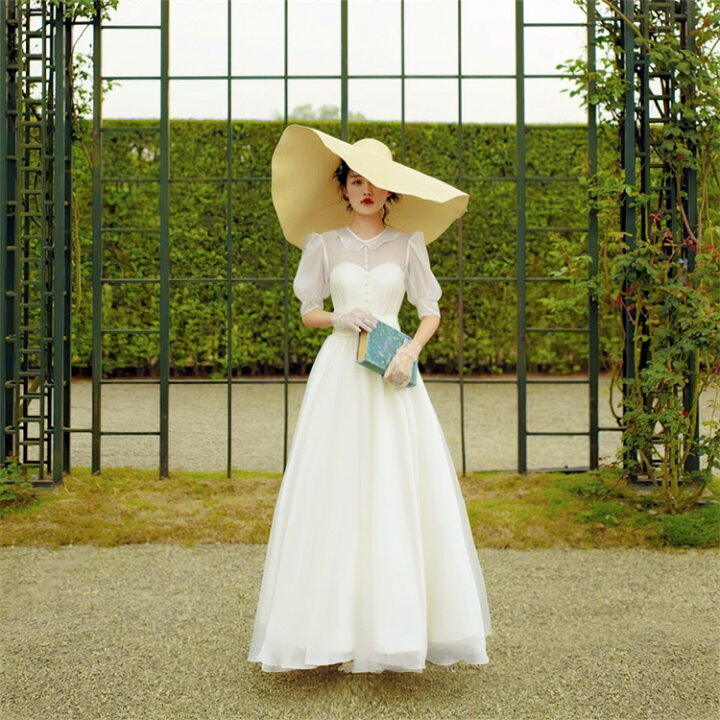 楽天市場】ロングドレス 白 ウェディングドレス 二次会 長袖 結婚式  