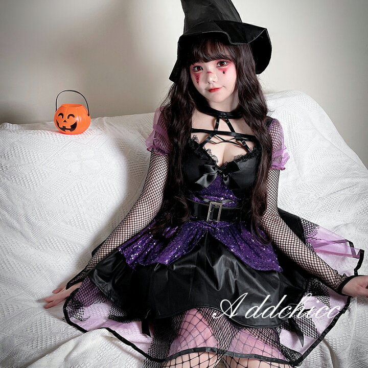 入園入学祝い ハロウィン 仮装 魔女 衣装 大人 コスプレ 紫 Mサイズ