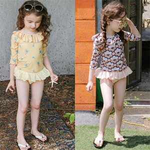 子供水着 キッズ ウェットスーツ 水着 女の子 ジュニア 上下セット パンツ セパレート ラッシュガード 長袖 紫外線対策 スイミング プール 海水浴 水遊び 海遊び 練習着 温泉 可愛い プレゼ