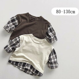 Tシャツ 長袖Tシャツ カットソー キッズ 男の子 女の子 ティーシャツ トップス 子供服 ベビー服 綿 コットン 春 秋 保育園着 カジュアル ナチュラル 80cm 90cm 100cm 110cm 120cm 130cm 1歳2歳 3歳 4歳 5歳 6歳 レイヤードデザイン