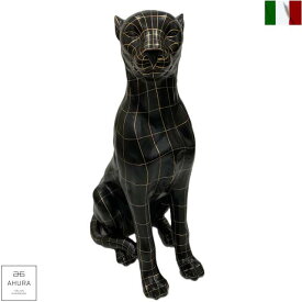 ブラック パンサー 置物 黒色 アウラ AHURA 動物 陶器 スワロフスキー イタリア