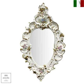 鏡 壁掛け ミラー 高級 クラシック ゴールド 白 金 陶器 イタリア