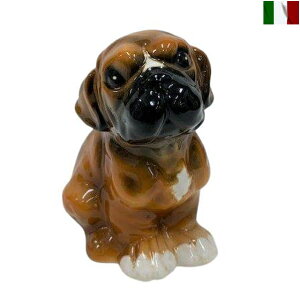 ボクサー 置物 仔犬 陶器 クラシック テイスト ブラウン インテリア オブジェ イタリア