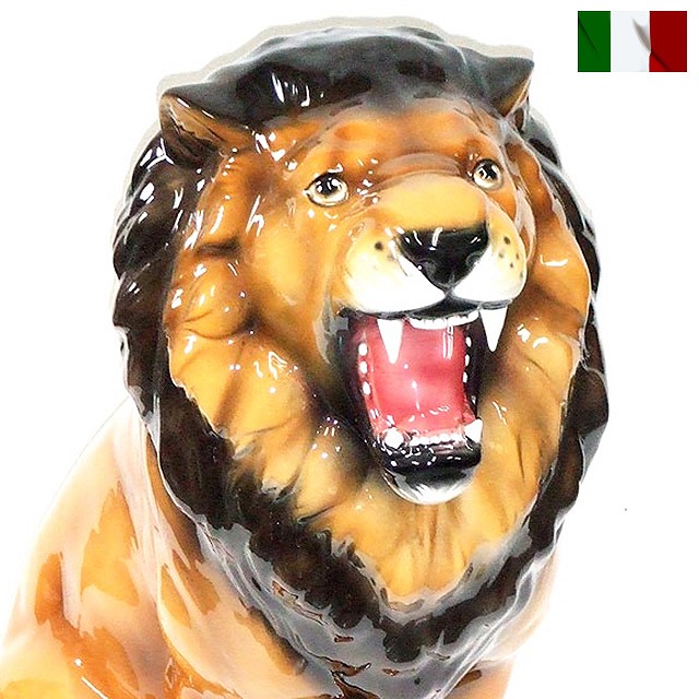 ライオン 置物 動物 陶器 イタリア インテリア オブジェ インテリア