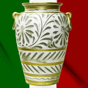 傘立て 花柄 壺 ホワイト ゴールド 傘入れ クラシック インテリア イタリア陶器 Umbrella Stand