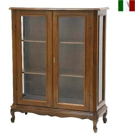 ガラス キャビネット クラシック 両開きドア 棚板2枚 猫脚 カブリオールレッグ イタリア家具