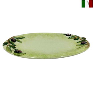大皿 オーバルプレート 立体柄オリーブ柄 イタリア食器 インテリア 陶器 お洒落 果実 アンティーク