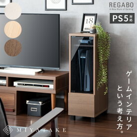 デザイナーズゲームラック REGABO（レガボ）ゲーム機ラック ゲーミングラック リビング収納 プレステ5収納 リビングラック 木製ラック PS5 ゲーム 木目調 ガラス扉 引き出し ゲームソフト コントローラー 収納 NintendoSwitch 任天堂スイッチ収納