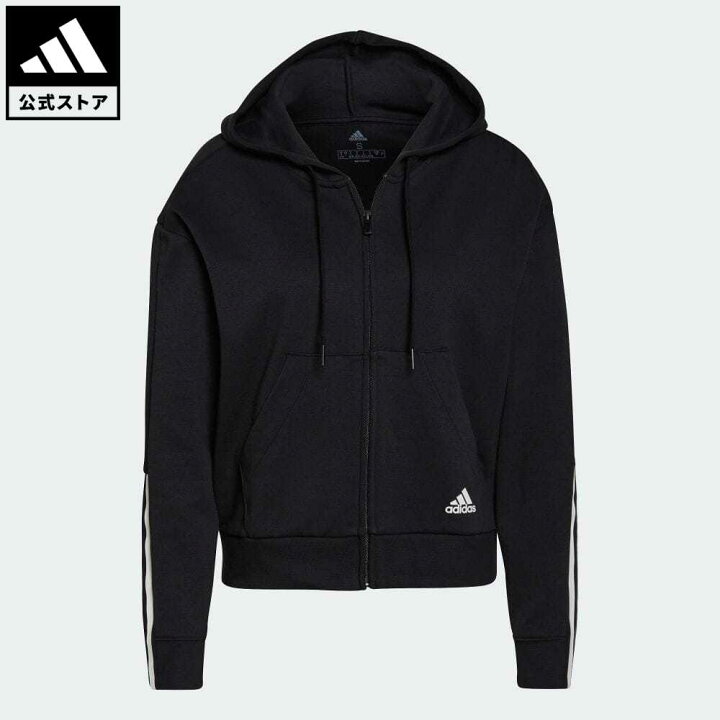 楽天市場 公式 アディダス Adidas 返品可 エッセンシャルズ ルーズカット 3ストライプス フルジップパーカー Essentials Loose Cut 3 Stripes Full Zip Hoodie レディース ウェア 服 トップス パーカー フーディー ジャージ 黒 ブラック Gs1380 トレーナー