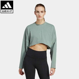 【公式】アディダス adidas 返品可 ジム・トレーニング ヨガスタジオ クロップ スウェット レディース ウェア・服 トップス スウェット（トレーナー） 緑 グリーン HR5086