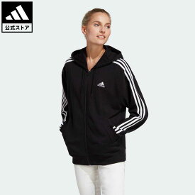 【公式】アディダス adidas 返品可 エッセンシャルズ スリーストライプス フレンチテリー オーバーサイズ フルジップパーカー スポーツウェア レディース ウェア・服 トップス パーカー(フーディー) ジャージ 黒 ブラック IC8782 トレーナー