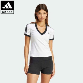 【公式】アディダス adidas 返品可 スリーストライプス Vネック スリム半袖Tシャツ オリジナルス レディース ウェア・服 トップス Tシャツ 白 ホワイト IR8114 半袖 母の日 p0420