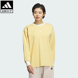 【ポイント15倍 07/15 00:00～23:59】【公式】アディダス adidas 返品可 ライフスタイル ワーディング ルーズフィット シングルジャージー 長袖Tシャツ スポーツウェア レディース ウェア・服 Tシャツ ベージュ JG5714 ロンt【PT】