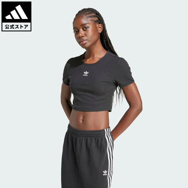 公式 アディダス adidas 返品可 ライフスタイル エッセンシャルズ リブ Tシャツ オリジナルス レディース ウェア・服 Tシャツ 黒 ブラック IY9664 半袖 夏 adidas Online Shop 店
