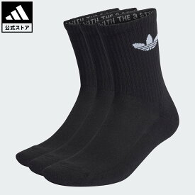 【40%OFFクーポン対象 07/19 00:00～07/26 23:59】 【公式】アディダス adidas 返品可 ライフスタイル クッション トレフォイル ミッドカット クルーソックス 3足組 オリジナルス ユニセックス アクセサリー ソックス・靴下 黒 ブラック HC9547