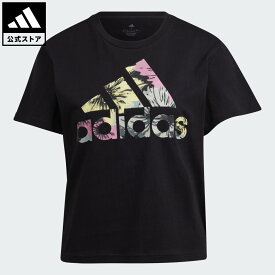 【ポイント15倍 07/15 00:00～23:59】【公式】アディダス adidas 返品可 ライフスタイル 総柄プリント レギュラー 半袖Tシャツ スポーツウェア レディース ウェア・服 Tシャツ 黒 ブラック HI0025 半袖 夏【PT】