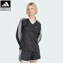 【ポイント10倍 06/18 00:00～23:59】【公式】アディダス adidas 返品可 ライフスタイル アディカラー フットボール ジャカード Vネック 長袖ポロシャツ オリジナルス レディース ウェア・服 ポロシャツ 黒 ブラック JD2603
