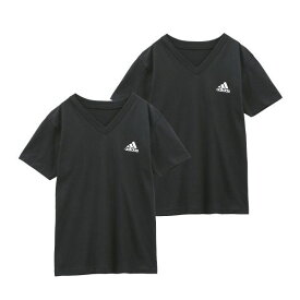 【メール便(30)】 アディダス adidas 2P 半袖 Tシャツ 2枚組 Vネック インナー ロゴ キッズ ジュニア 男の子 全2色 140-170
