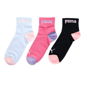 プーマ PUMA 3足組ソックス ショート丈 キッズ ジュニア 靴下 スポーツ 消臭加工 つま先かかと補強入 吸汗速乾 女児 ADIEU 19-21cm-23-25cm