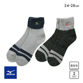 10％OFF ミズノ MIZUNO ROOM ソックス 靴下 2足組 厚地 裏起毛 パイル つま先ライン ロゴ刺繍 メンズ 24-26cm 26-28cm ADIEU 24-26cm-26-28cm