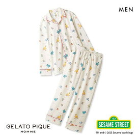 ジェラートピケ オム GELATO PIQUE メンズ 【SESAME STREET】【HOMME】総柄シャツ&ロングパンツセット ジェラピケ パジャマ ルームウェア ADIEU M-L