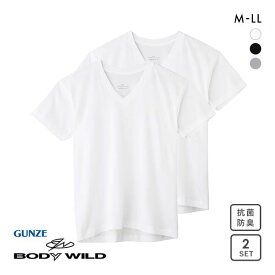 20％OFF グンゼ GUNZE ボディワイルド BODY WILD VネックTシャツ メンズ 2枚組 抗菌防臭 綿100％ 半袖 ADIEU 全3色 M-LL