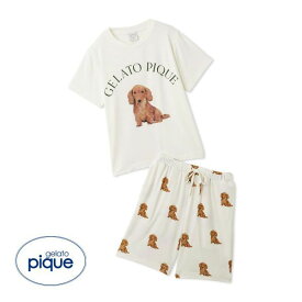 ジェラートピケ gelato pique 【JUNIOR】 DOG柄Tシャツ&ショートパンツセット ジェラピケ ルームウェア パジャマ 上下セット キッズ ジュニア ADIEU 全3色 130-140 ev_sp