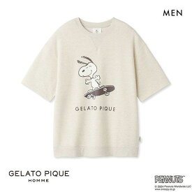 ジェラートピケ オム GELATO PIQUE メンズ 【PEANUTS】【HOMME】裏毛ワンポイントロゴプルオーバー ジェラピケ パジャマ ルームウェア ADIEU M-L