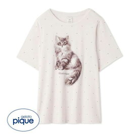 ジェラートピケ gelato pique レディース CATドット柄ワンポイントTシャツ ジェラピケ パジャマ ルームウェア ADIEU 全2色